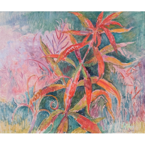 620 - Patricia Arnett (b. 1923), oil on board, Willowherbs, 62cm x 74cm, signed lower right, framed