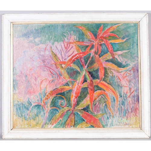 620 - Patricia Arnett (b. 1923), oil on board, Willowherbs, 62cm x 74cm, signed lower right, framed