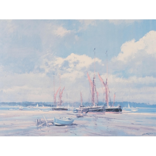 622 - Frank Wootton (1914-1998), signed print on paper, Thames Barges at Pin Mill, Suffolk, signed in penc... 