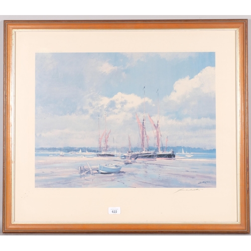 622 - Frank Wootton (1914-1998), signed print on paper, Thames Barges at Pin Mill, Suffolk, signed in penc... 