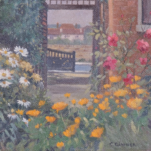 635 - C Ginner, flowers in garden, 20th century oil on board, signed, 53cm x 44cm, framed