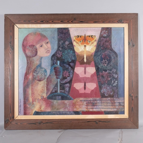 637 - J Ferrer Albor, surrealist study, oil on canvas, signed, 72cm x 59cm, framed