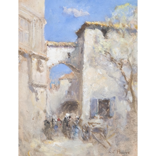 638 - L C Powels, Continental street scene, watercolour, signed and dated 1904, 19cm x 15cm, framed