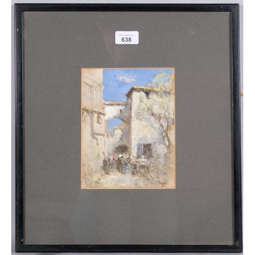 638 - L C Powels, Continental street scene, watercolour, signed and dated 1904, 19cm x 15cm, framed