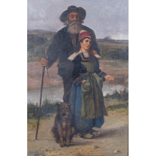 639 - W Shaw Sparrow, French study of girl with man and dog 