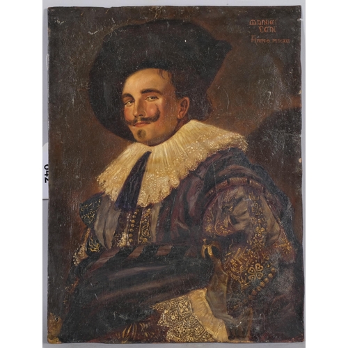 642 - After Frans Hals, 19th century oil on copper, the laughing cavalier, indistinctly signed, 28cm x 21c... 