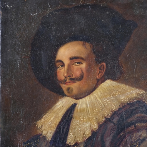 642 - After Frans Hals, 19th century oil on copper, the laughing cavalier, indistinctly signed, 28cm x 21c... 