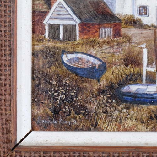 644 - Brenda King (1934 - 2011), Maldon, oil on board, 1978, 14.5cm x 20cm, framed, label verso from Heals... 