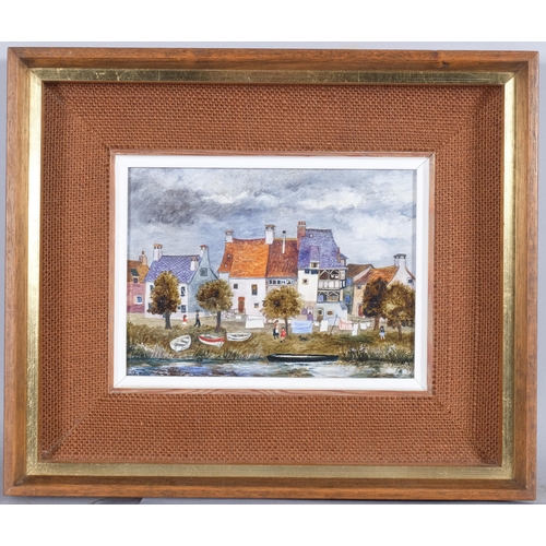 646 - Brenda King (1934 - 2011), Montignac, oil on board, 1975, 14.5cm x 20cm, framed, label verso from He... 