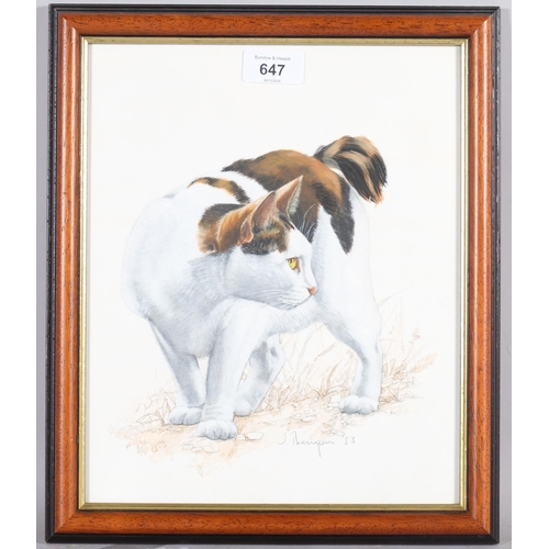 647 - John Thompson, Japanese bobtail cat, watercolour, 1983, 29cm x 23cm, framed