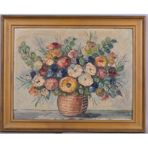 652 - John Bailey, still life flowers, mid-20th century oil impasto oil on board, 34cm x 44cm, framed