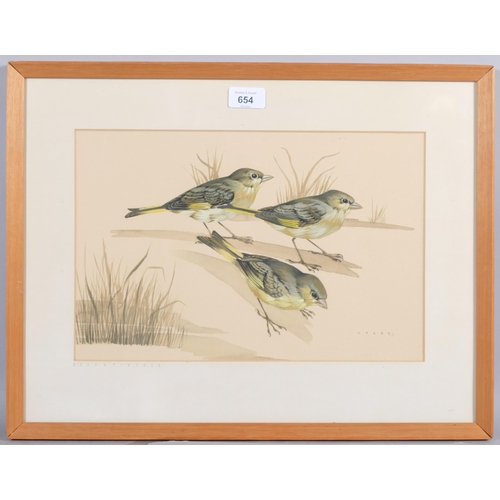 654 - John Crank (1923 - 2008), Greenfinches, watercolour, 24cm x 36cm, framed