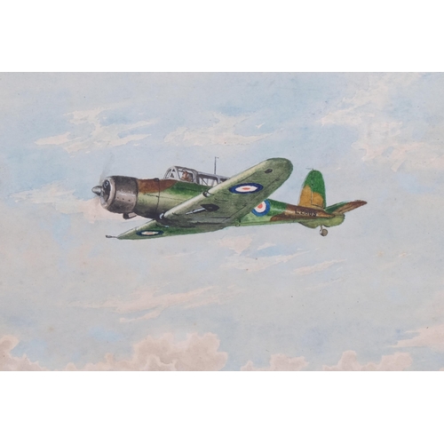 658 - Gordon Brashier, Boulton Paul Defiant fighter aircraft, watercolour 1942, 12cm x 17.5cm, framed