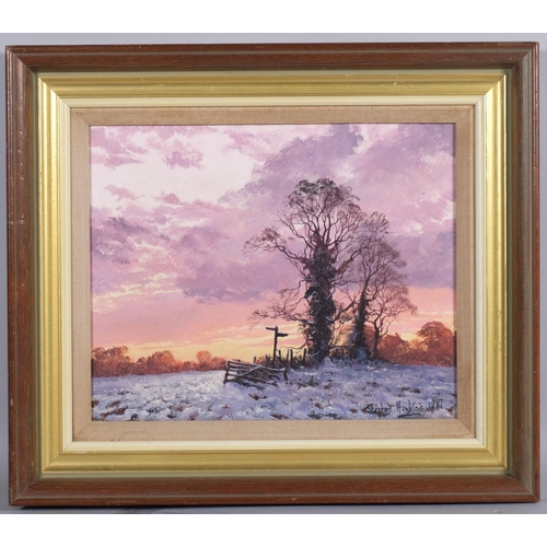 659 - Stephen Hawkins, winter sunset, 1987, oil on canvas, 25cm x 30cm, framed