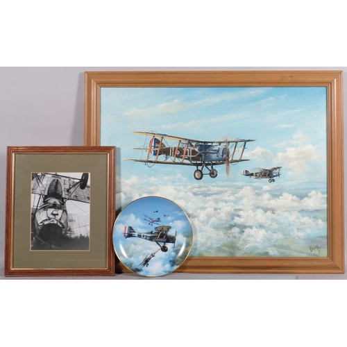 660 - Roy Gargett (1931 - 2015), 2 Tiger Moth aircraft, oil on canvas, 46cm x 61cm, framed, together with ... 