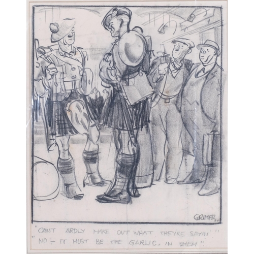 661 - Leslie Grimes (1898 - 1983), First World War cartoon drawing, charcoal on paper, image 28cm x 25cm, ... 