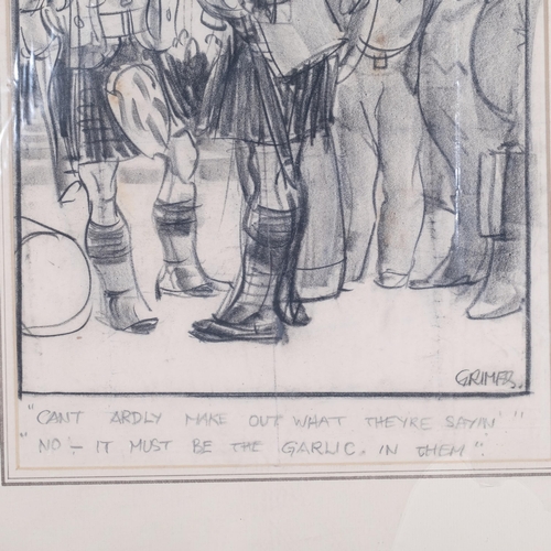 661 - Leslie Grimes (1898 - 1983), First World War cartoon drawing, charcoal on paper, image 28cm x 25cm, ... 