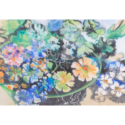 662 - Carolyn Fuller (Greenwich printmaker and artist), summer flowers, 46cm x 66cm, framed