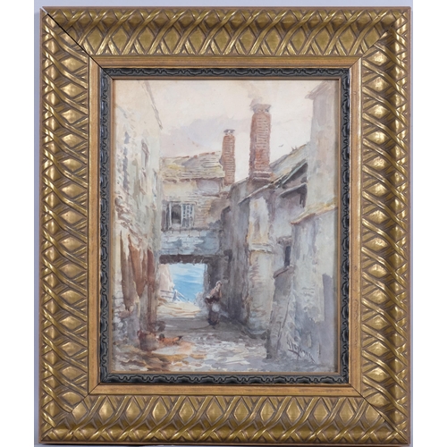 665 - Alfred Leyman (1856-1933) Continental back street, 19th century watercolour, signed, 35cm x 27cm, fr... 