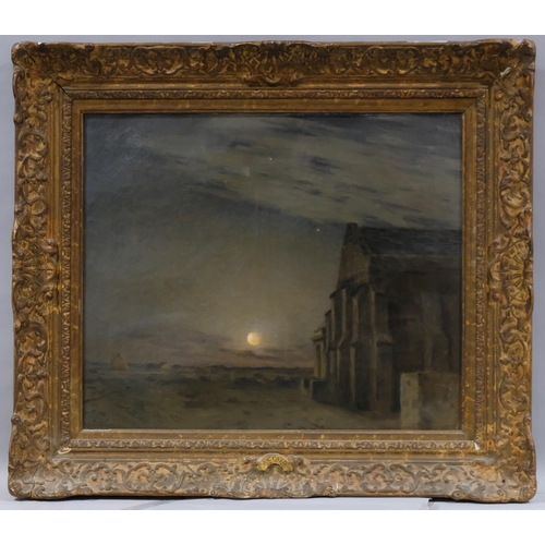 666 - Jean-Charles Cazin (1841 - 1901), moonlit buildings, oil on canvas, 46cm x 56cm, framed