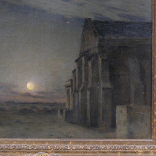 666 - Jean-Charles Cazin (1841 - 1901), moonlit buildings, oil on canvas, 46cm x 56cm, framed