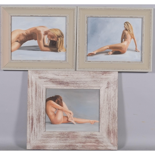 670 - James Coates, 3 contemporary oils on board, 19cm x 25cm, framed (3)