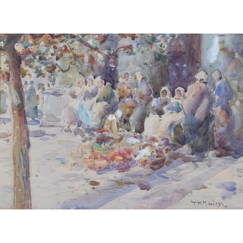 674 - Thomas William Morley (1859 - 1925), Continental market, watercolour, 1910?, 26cm x 35cm, framed