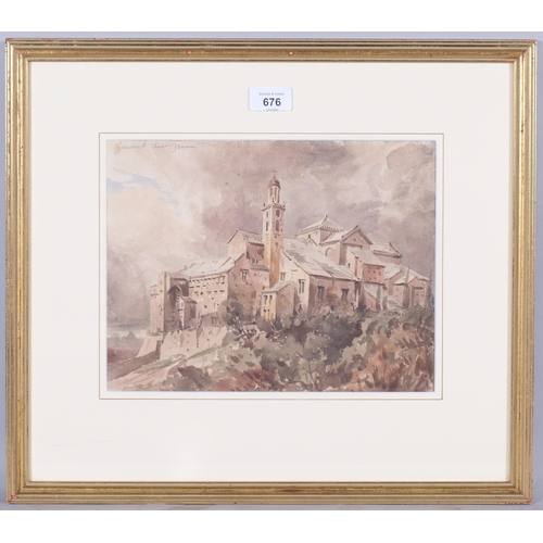 676 - Rev John Louis Petit (1801 - 1868), convent near Genoa, watercolour, 23cm x 30cm, framed