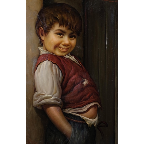 683 - Francisco Maseria, portrait of a boy, oil on canvas, 80cm x 50cm, framed