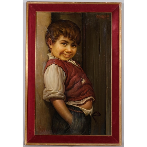 683 - Francisco Maseria, portrait of a boy, oil on canvas, 80cm x 50cm, framed