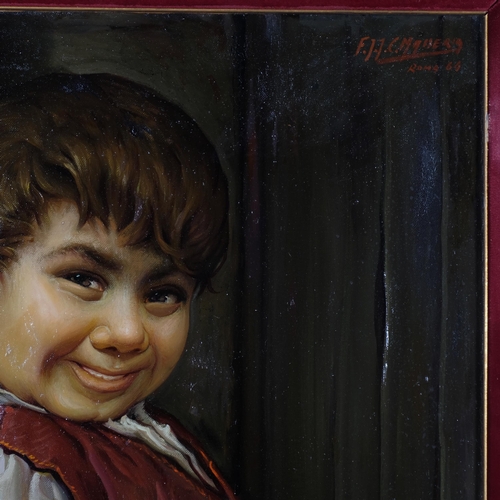 683 - Francisco Maseria, portrait of a boy, oil on canvas, 80cm x 50cm, framed