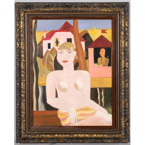 684 - Modernist nude, modern oil on board, 60cm x 45cm, framed