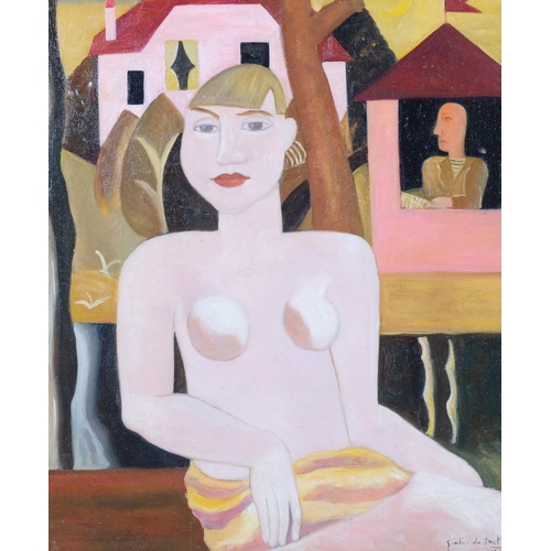 684 - Modernist nude, modern oil on board, 60cm x 45cm, framed