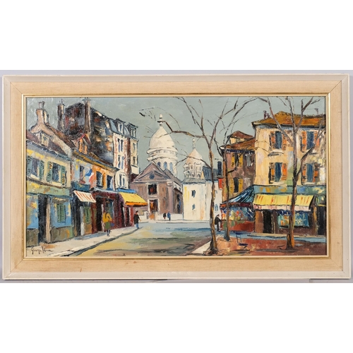 685 - George Hann, Parisian street scene, oil on canvas, 40cm x 75cm, framed