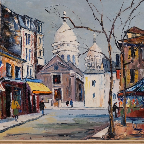 685 - George Hann, Parisian street scene, oil on canvas, 40cm x 75cm, framed