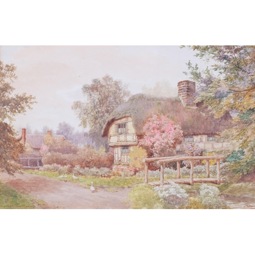 687 - James Matthews, thatched country cottages, watercolour, 33cm x 51cm, framed