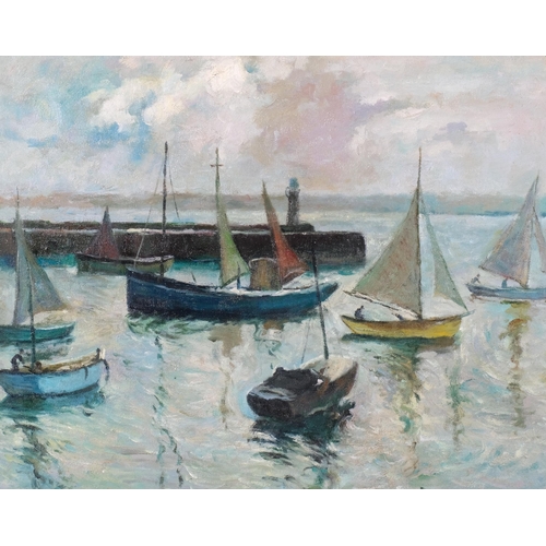 688 - Cornish harbour scene, contemporary oil on board, unsigned, 40cm x 52cm, framed