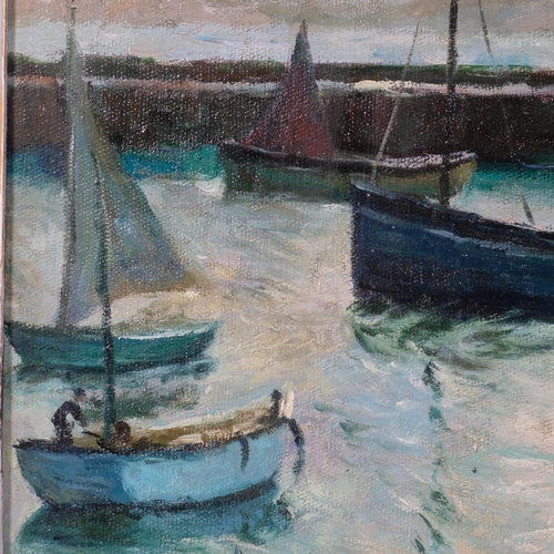 688 - Cornish harbour scene, contemporary oil on board, unsigned, 40cm x 52cm, framed