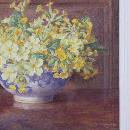 693 - Violet Common (1867 - 1952), primroses and cowslips, watercolour, 27cm x 36cm, framed