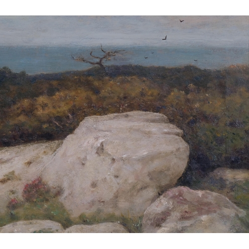 695 - G E Stille, Continental coastal view, oil on canvas, 31cm x 66cm, framed