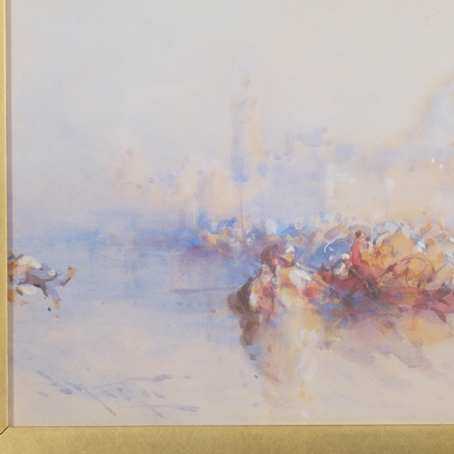 696 - Frank Wasley (1848/54 - 1934), on the lagoon at sundown (Venice), watercolour, 37cm x 52cm, framed