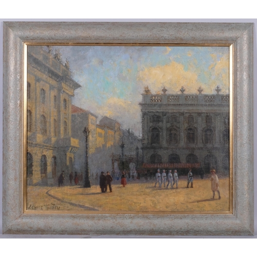 697 - Lewis George Fry (1860 - 1933), Continental city scene, oil on board, 51cm x 64cm, framed