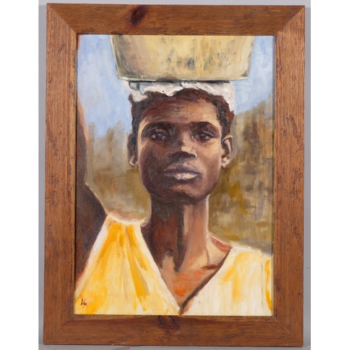 698 - Portrait of an Antiguan boy, contemporary oil on canvas, 55cm x 39cm, framed