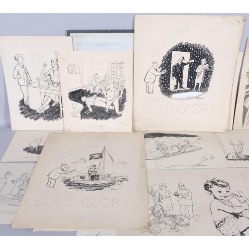 702 - Hickey, folder of original pen and ink cartoons and graphic designs, together with a watercolour ill... 