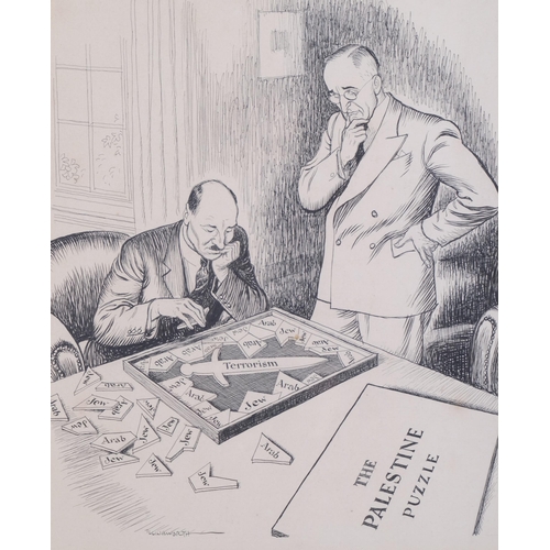 703 - Leslie Gilbert Illingworth (1902 - 1979), The Palestine Puzzle, original pen and ink political carto... 