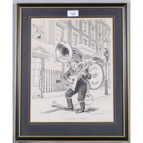 705 - Leslie Gilbert Illingworth (1902 - 1979), The One Man Band, original pen and ink political cartoon, ... 