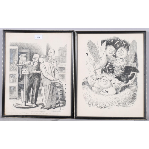 706 - Leslie Gilbert Illingworth (1902 - 1979), 21 untitled political cartoon drawings, 40cm x 31cm, frame... 