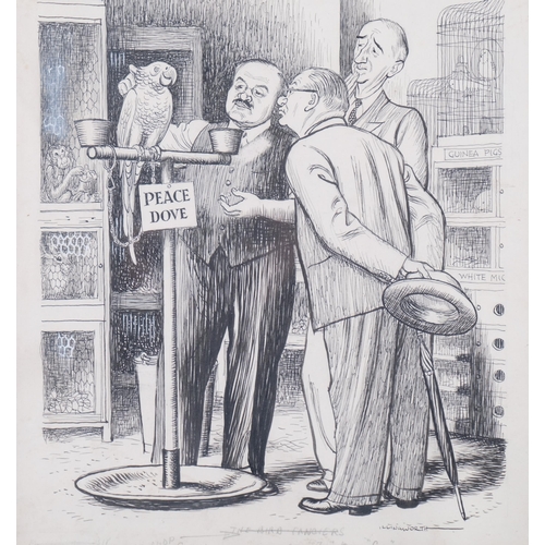 706 - Leslie Gilbert Illingworth (1902 - 1979), 21 untitled political cartoon drawings, 40cm x 31cm, frame... 