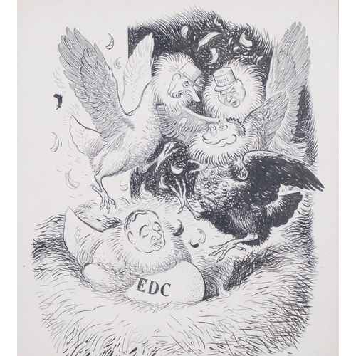 706 - Leslie Gilbert Illingworth (1902 - 1979), 21 untitled political cartoon drawings, 40cm x 31cm, frame... 