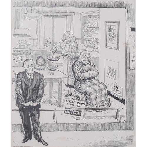 713 - Leslie Gilbert Illingworth (1902 - 1979), Living Room Winter 1946, original pen and ink political ca... 